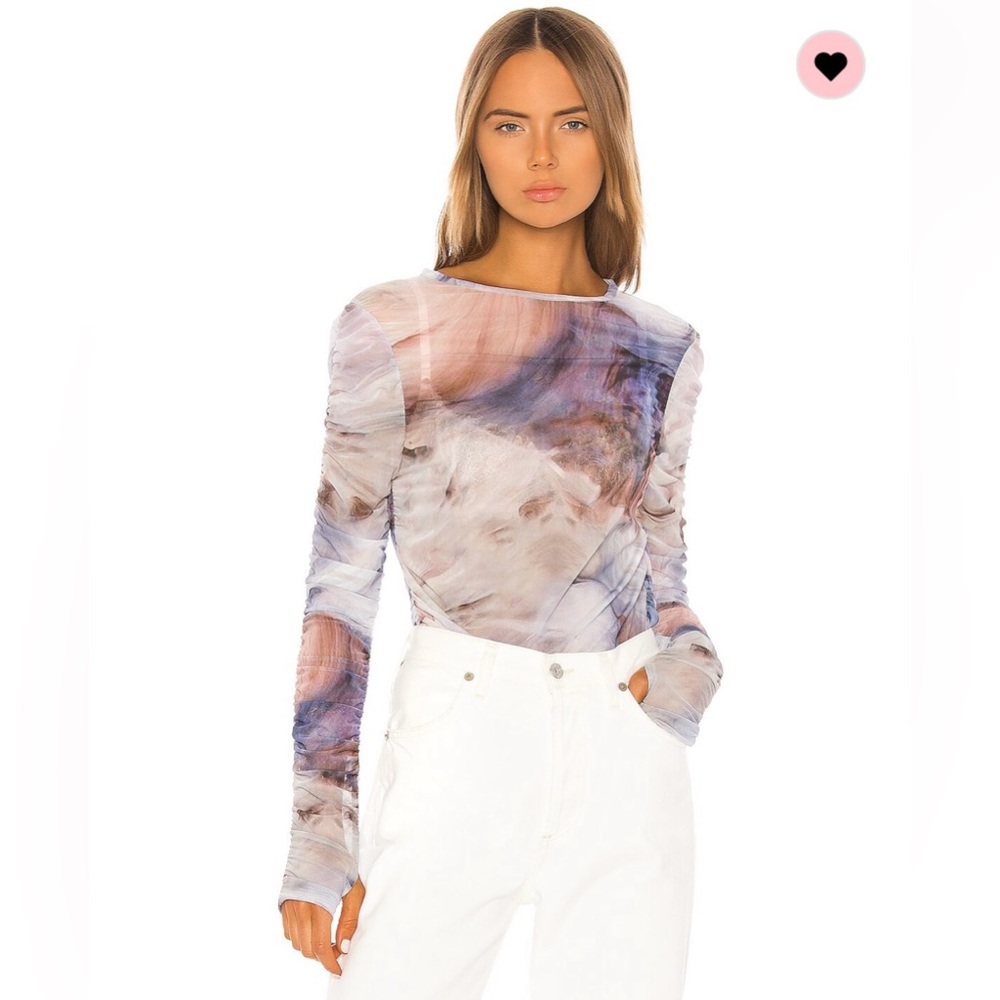 NWOT • REVOLVE Aeryne Simnia Mesh Long Top Shirt SIZE S Color Oyster Print